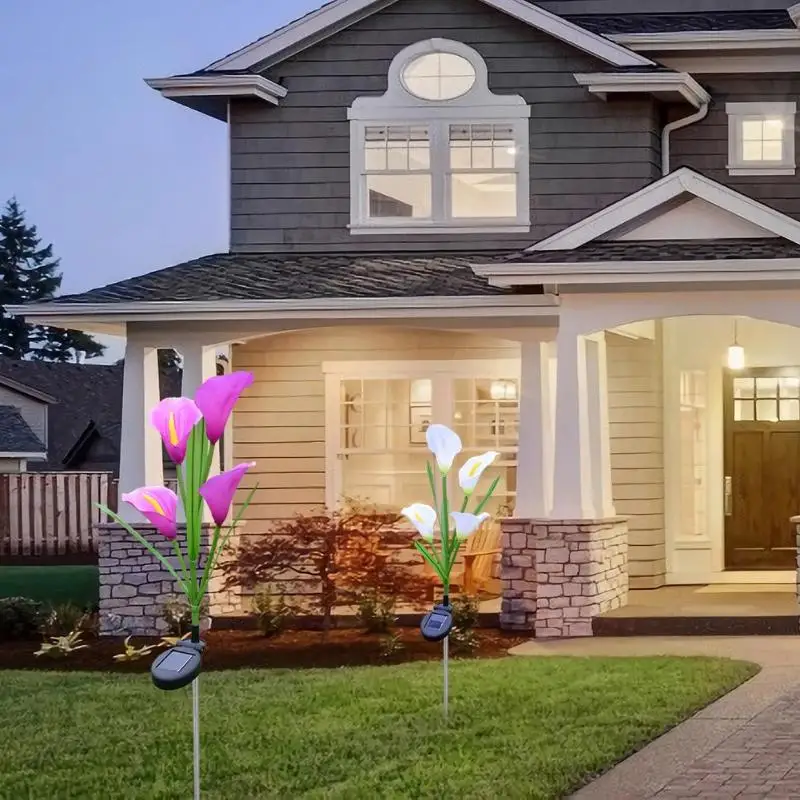 

3pcs Solar 4LED Simulation Calla Lily Light Garden Warm and Fragrant Beautiful Landscape Decorative Lamp White Purple 73cm