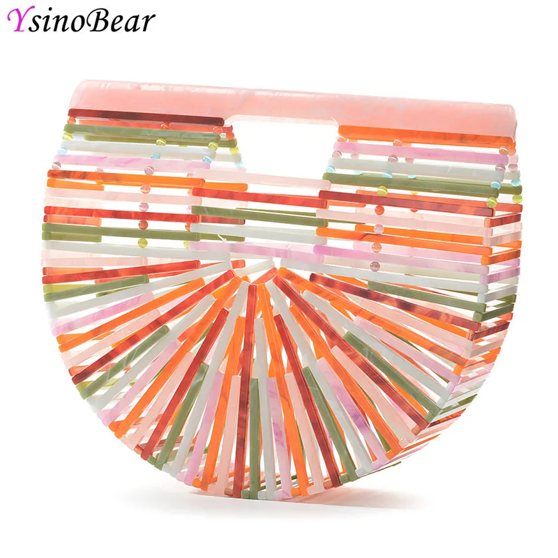 YsinoBear Women Clutch Bag New 2018 Summer Beach Bag Hollow Out Bags Bamboo Bags Half Round Handmade Handbag Colorful Tote Bags lovevook women handbags bamboo top handle summer hollow beach bag female casual tote bags ladies half moon handbag natural 2018
