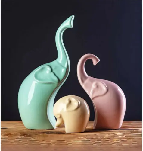 

Family Elephant Statue Decor Crafts Loves Ornament Porcelain Animal Figurines