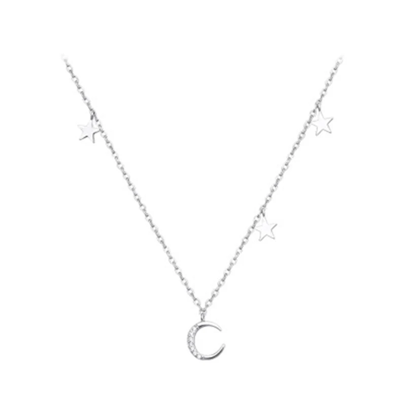 Qevila New 2019 Jewelry Necklaces 925 Sterling Silver 100% Necklace Star Moon Sweet Romantic Charm Women Pendant link for Lovers (12)