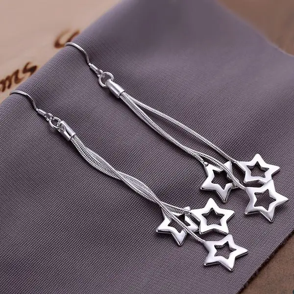 

Fashion silver plated Earring for Women 925 jewelry silver plated For Women Triple Hollow Star Earrings E161 /XNKLETJZE161