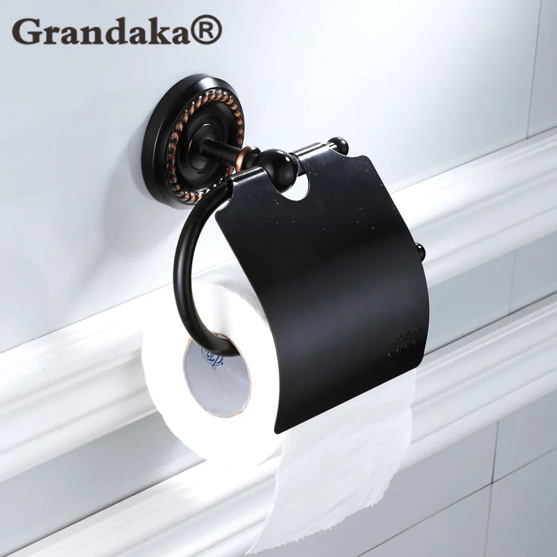 2018 Wall Mounted Brass Black Finish Paper Shelf Toilet Paper Holder Roll Holder Bathroom Accessories Fashion Hardware