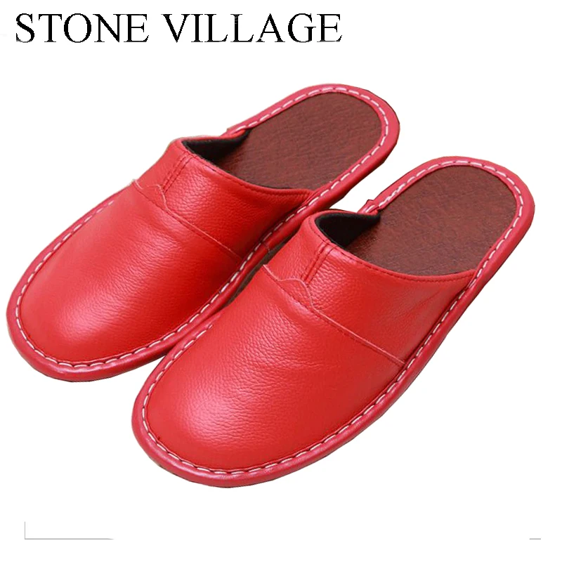 US $11.88 High Quality New Genuine Leather Home Slippers Spring And Autumn Indoor Floor Shoes Couple Thick NonSlip Men Women Slippers