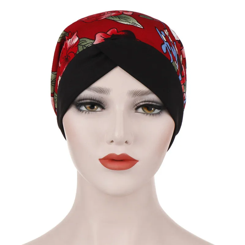 

Muslim New Women Invierno Mujer 2019 Women Scarf Floral Printed India Hat Ruffle Chemo Beanie Turban Wrap Cap