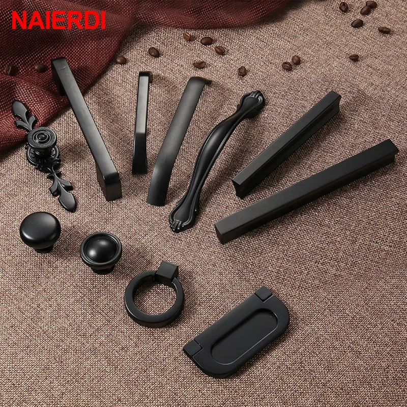 NAIERDI الألومنيوم سبائك الأسود مقابض للخزانة الأمريكية نمط الصلبة المطبخ دولاب التأثيرات مقابض أدراج الأثاث مقبض الأجهزة NAIERDI الألومنيوم سبائك الأسود مقابض للخزانة الأمريكية نمط الصلبة المطبخ دولاب التأثيرات مقابض أدراج الأثاث مقبض الأجهزة