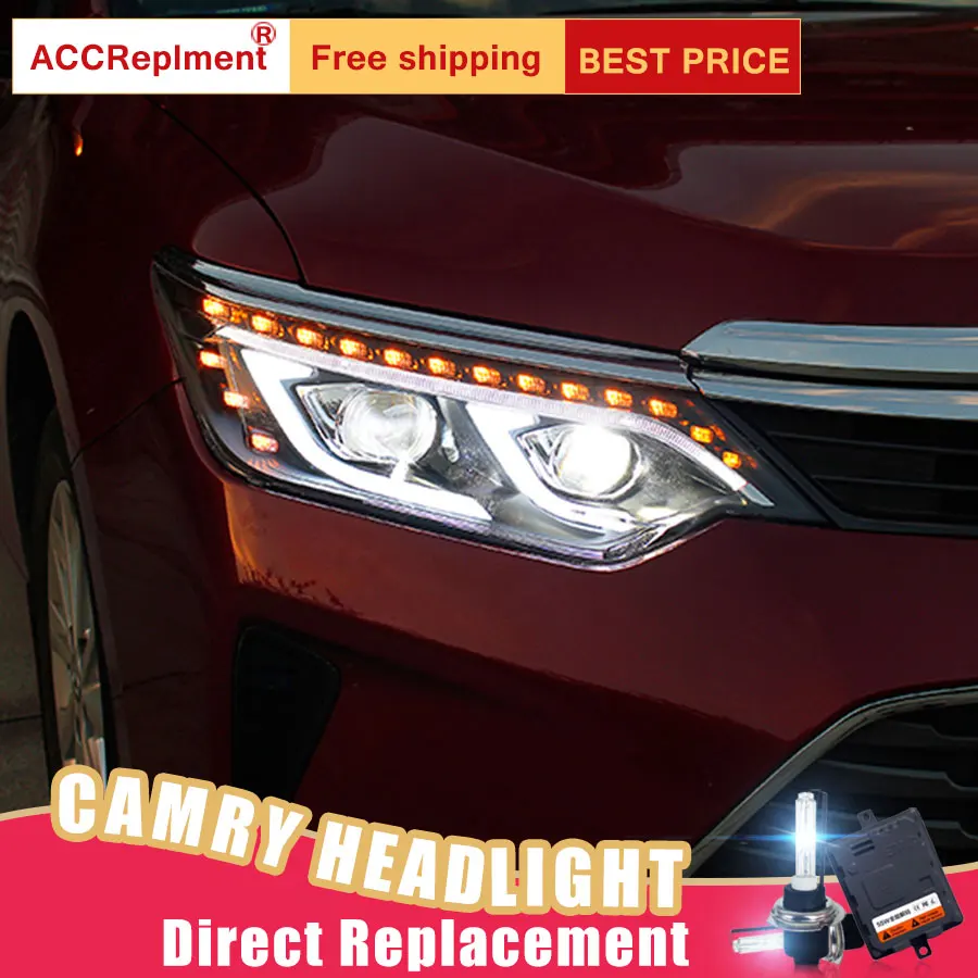 Best Price 2Pcs LED Headlights For Toyota Camry 2015-2017 led car lights Angel eyes xenon HID KIT Fog lights LED Daytime Running Lights