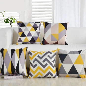 

Geometric Yellow Gray Black Striped Throw Pillows Christmas Halloween Decorative Pillow 45x45 Cotton Linen Pillow Cushion Covers