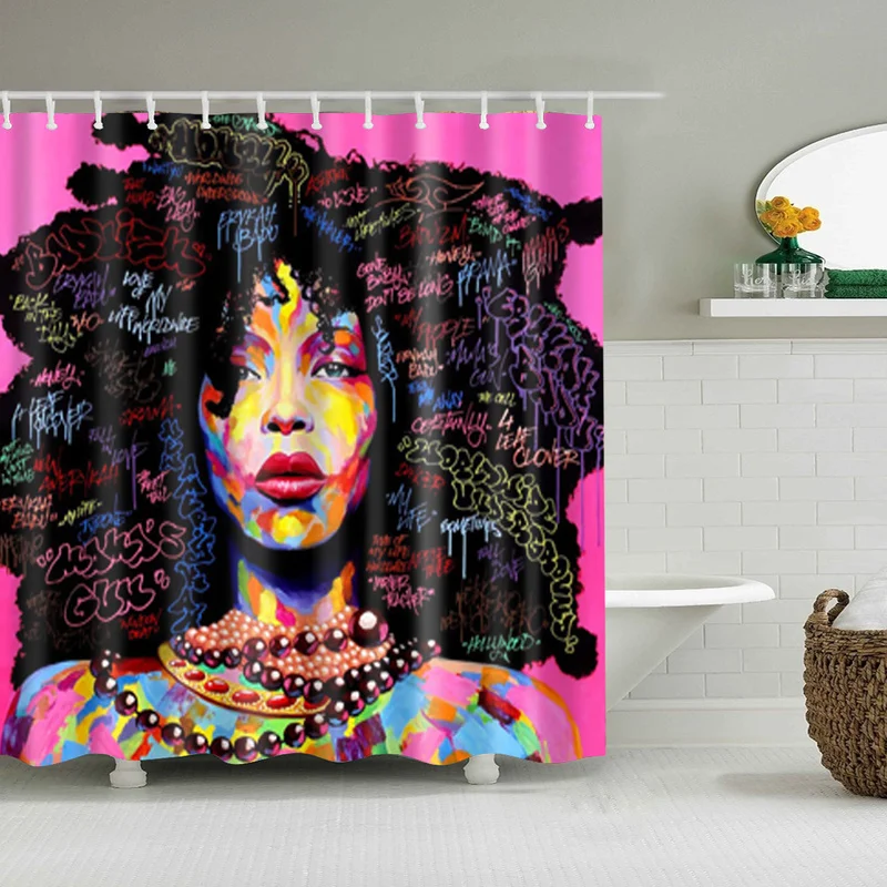 Colorful Girl Waterproof Polyester Fabric Bathroom Curtain Mold proof