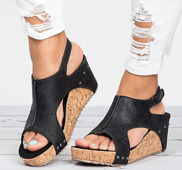 vintage retro women sandals chunky high heel ladies summer open toe shoes zapatos mujer woman wedge footwear chaussure F180225