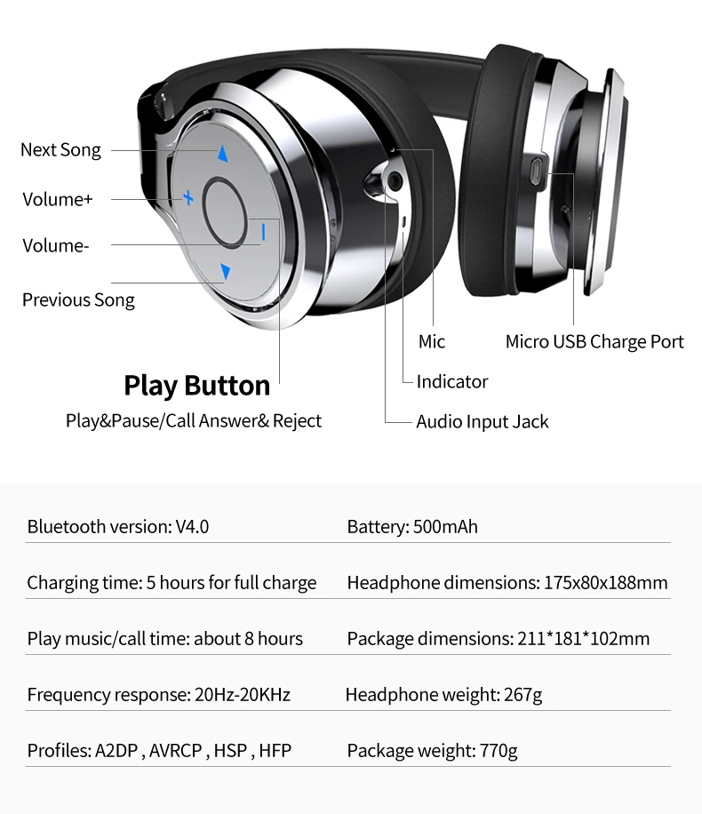Zealot B22 Bluetooth наушники Складные стерео гарнитура Беспроводные басовые наушники с микрофоном для мобильных телефонов сенсорное управление