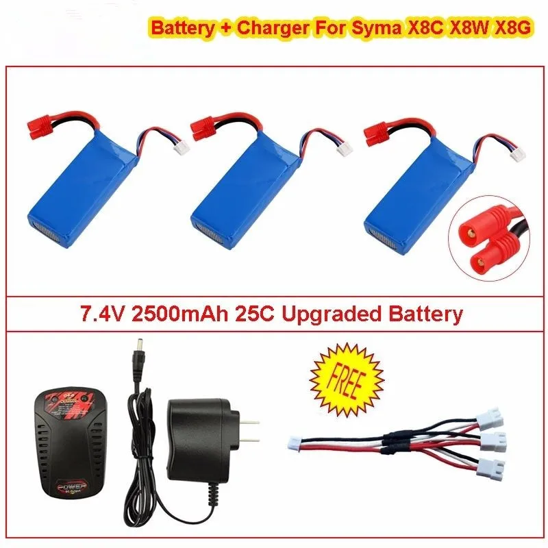 

3x7.4V 2500mAh 25C Upgraded Battery+Charger For Syma X8C X8W X8G RC Quadcopter