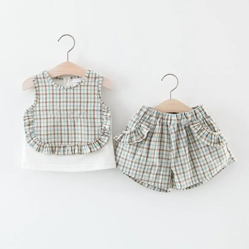 

baby Girls Clothing Sets 2019 Summer fashion plaid suit Kids 2 pieces Clothes Toddler Cotton outfits Children School product set