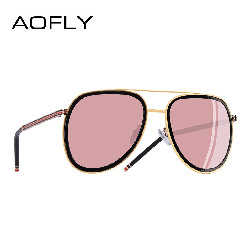 AOFLY, фирменный дизайн, поляризационные очки пилота, мужские и женские солнцезащитные очки, металлическая оправа, овальные линзы, очки, UV400, A122 - Цвет линз: C4Pink