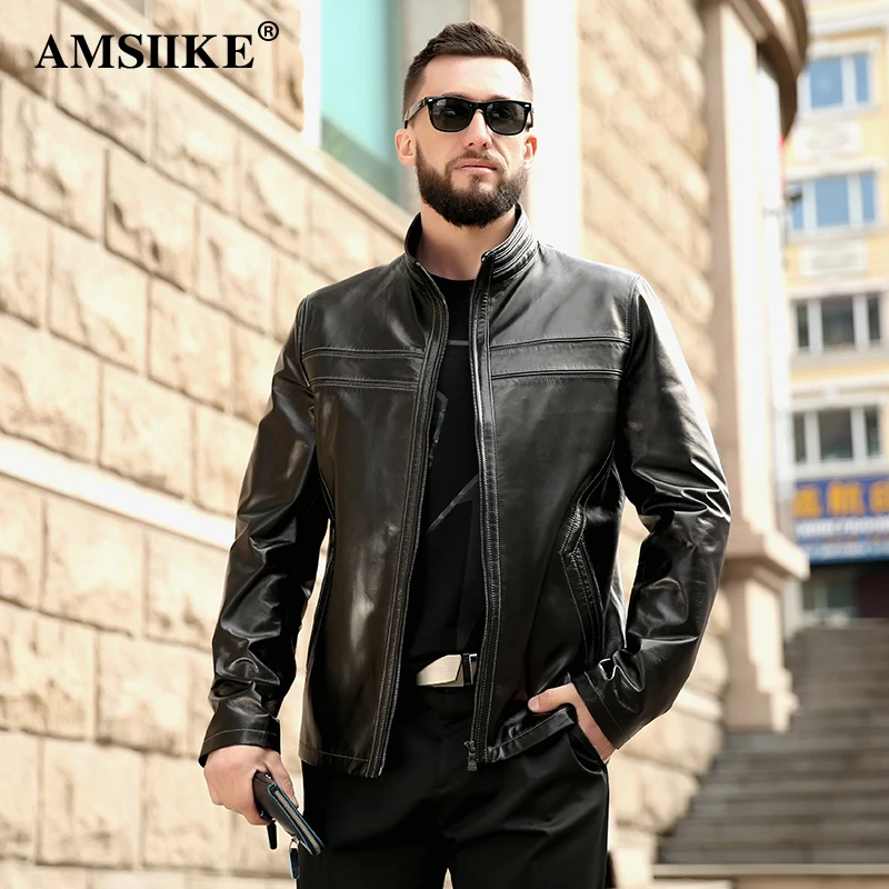 AMSIIKE 2017 Солидная мужская куртка из натуральной кожи A775|chaquetas|chaqueta menchaqueta leather |