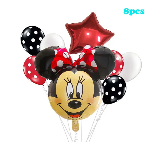 

8pcs/lot Happy Birthday Mickey Minnie Mouse Foil Helium Balloons 12inch Wave Point Latex Balloons Baby Party Decoration Globos