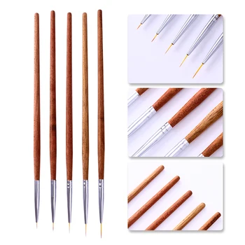 

5Pcs UV Gel Nail Brush Set Acrylic Drawing Brush Wood Handle Liner Painting Pen Nail Art Tools Crystal UV Gel Nail Art Kits