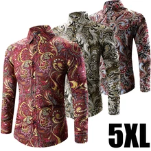 Весенняя мода ретро цветочный принт Мужская Бохо одежда богемная рубашка мужская размера плюс 5XL