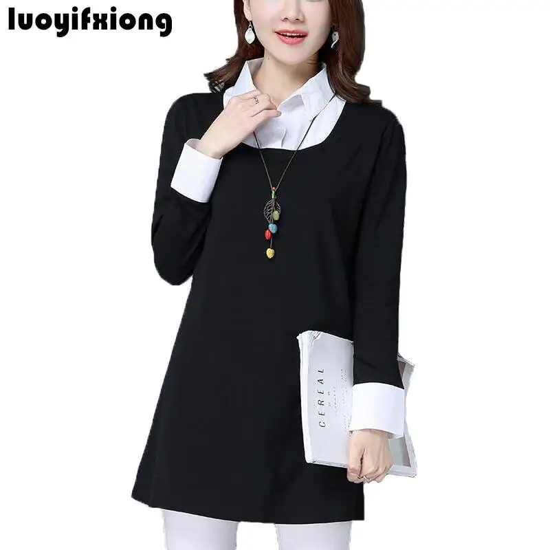 

Casual Long Sleeve Blouse Women 2019 Spring Autumn Fake Two Pieces Women Shirt Office Ladies Tops Tunic Blusas Femininas S-4XL