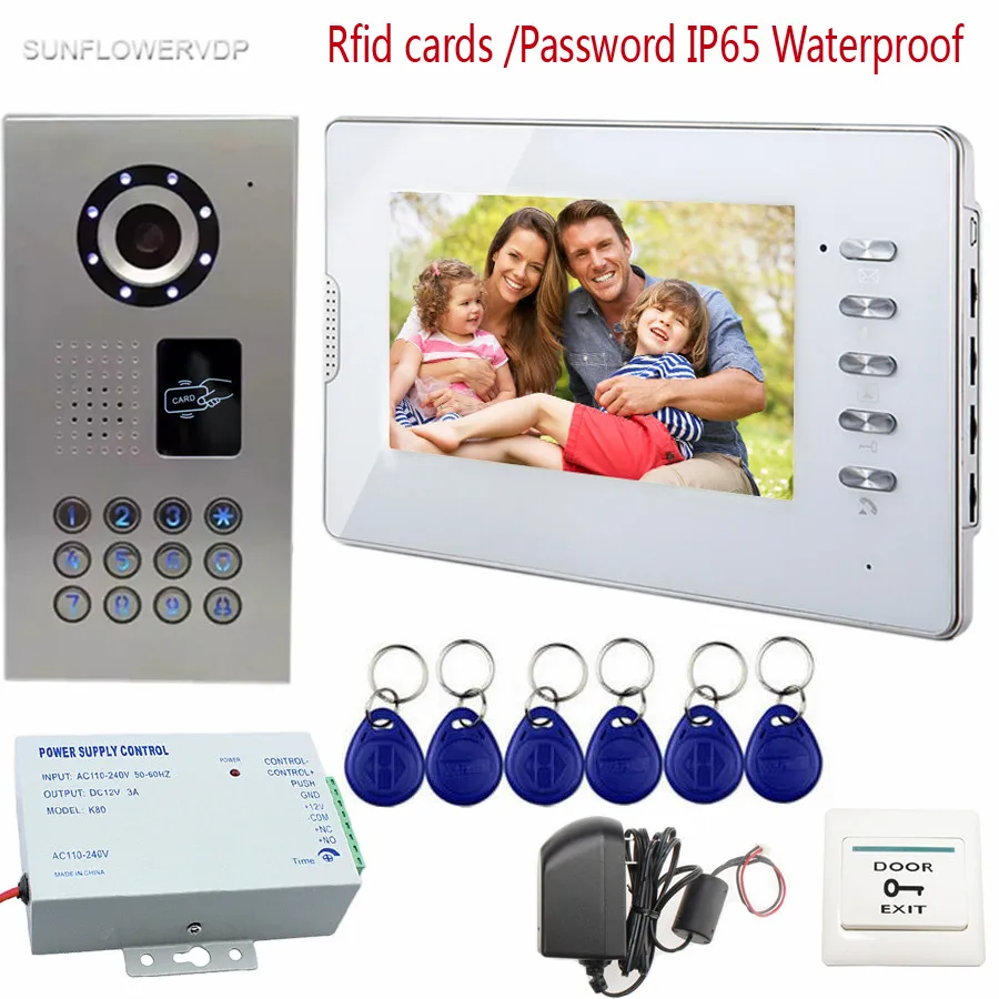 

SUNFLOWERVDP Rfid Keychains Video Intercoms IP65 Waterproof Door Bell Camera 7inch Monitor Color LCD Video Call Code System Unit