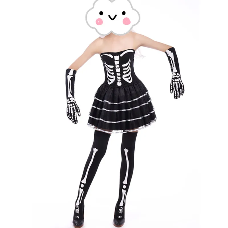 

Sexy Mexican Day Of The Dead Fancy Dress Woman Skeleton Horror Phantom Halloween Bride Vampire Skull Costume Ghost