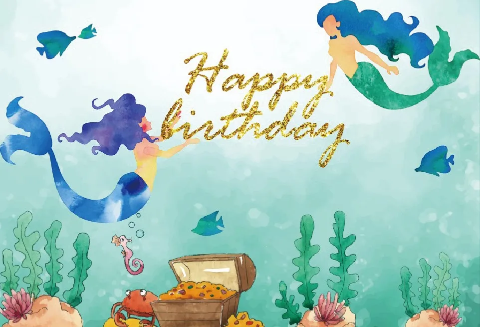 Laeacco дети Русалка День рождения подводных коралловых рыбы фото Фоны