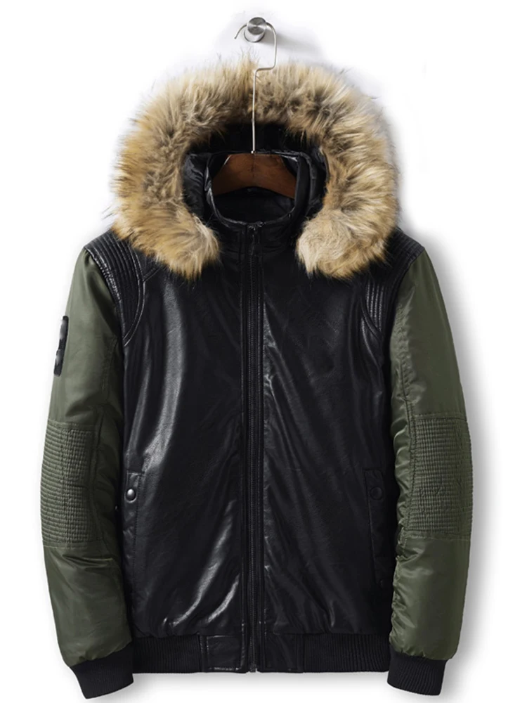 KENNTRICE Men's Winter Leather Motorcycle Jackets Leather Coat Men's Business Hooded Fur Collar New Spring Brand Clothes3