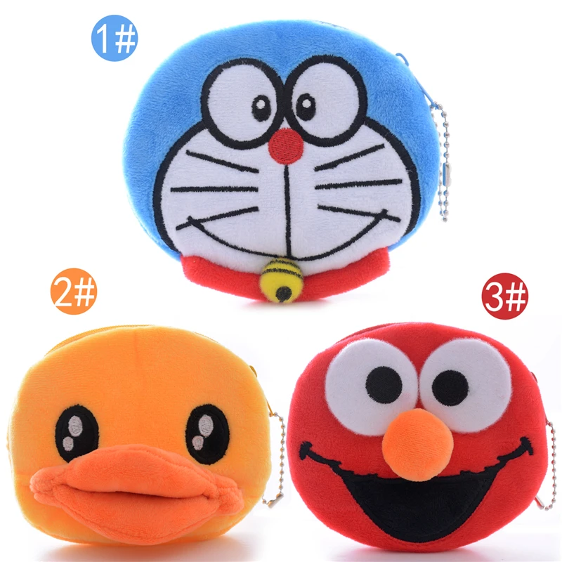 

Cartoon Red ELMO Blue Doraemon Yellow Duck  Plush 10cm Round  Coin purses/Cellphone/Card/Key Plush Lanyard Hand Caught Bag