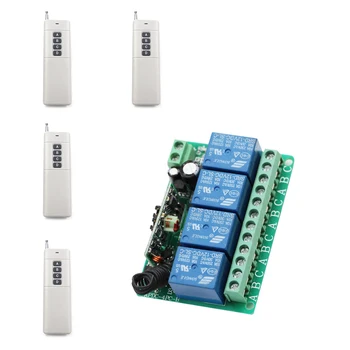 

New Item 4CH DC12V Wireless Switches Receiver + Long Range Distance 4PCS Transmitters Big Building Farm Remote Control System
