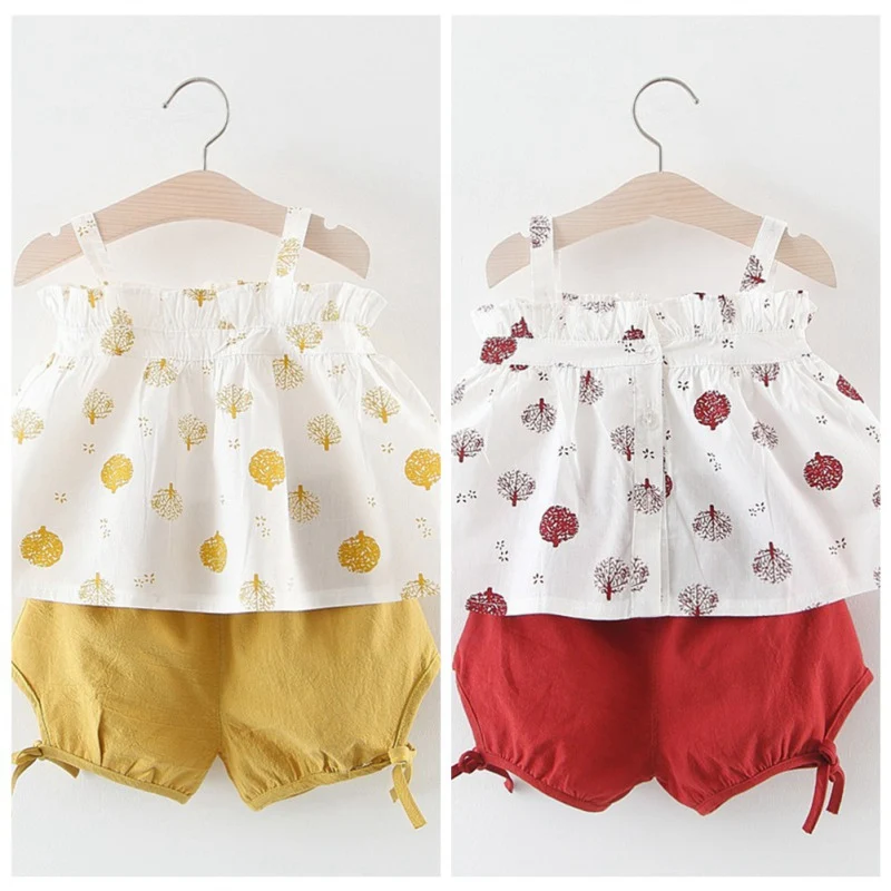 

Summer Baby Girls Casual Floral Pattern Strap Sleeveless Tops Vest+Shorts Suits Costume Set
