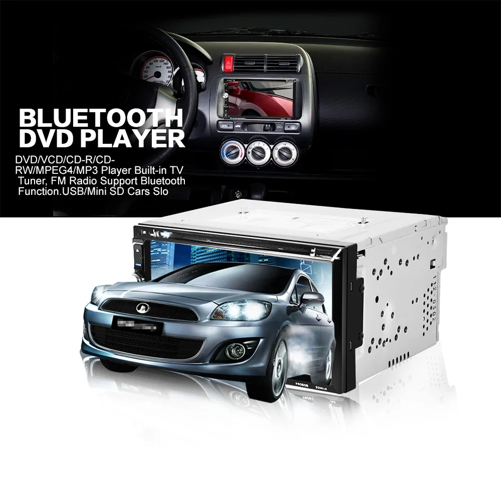 Горячая для автомобиля DVD CD плеер 7 2 DIN Bluetooth Сенсорный экран Радио Аудио USB iPod SD FM/AM авто адаптер Aux дропшиппинг