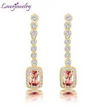 Очаровательные срезанные турмалиновые висячие серьги из твердого 18Kt желтого золота с настоящим бриллиантом, розовый камень для женщин, подарок на день рождения