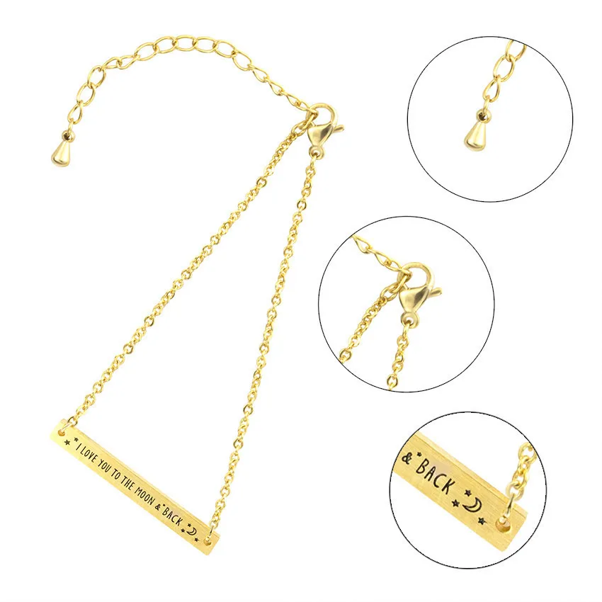 GORGEOUS TALE New Arrival 2017 Stainless Steel Bar Bracelet Bangle I Love You To The Moon And Back Lettering Pulseira Feminina|star bracelet|chain