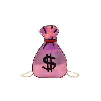 

Emarald Dollars Money Bag For Women Laser PU leather Messenger bags Chains Shoulder bag Mini Handbags Purses Small Crossbody bag