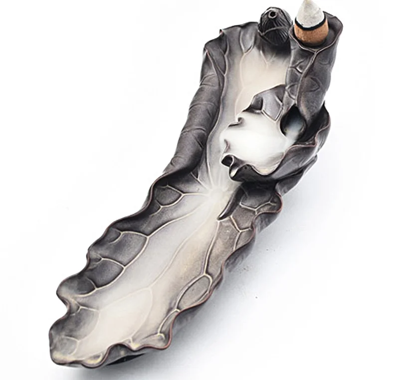 

Backflow Incense Burner Boat Shape Lotus Leaf Incense Censer Ceramic Aromatherapy Smoke Waterfall Use In Home Office Teahouse