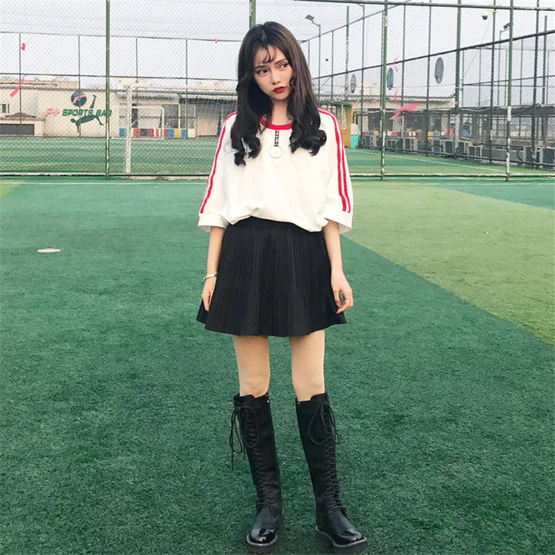 2018 Корея женские длинные футболки японский Harajuku Мода ретро сплит женская