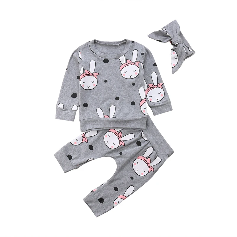 

New Baby Boy Girl Clothes T-shirt+Pants Trousers 3Pcs Set Tracksuit Cute Rabbit Print Long Sleeve Tops Cotton Pants Baby Outfit