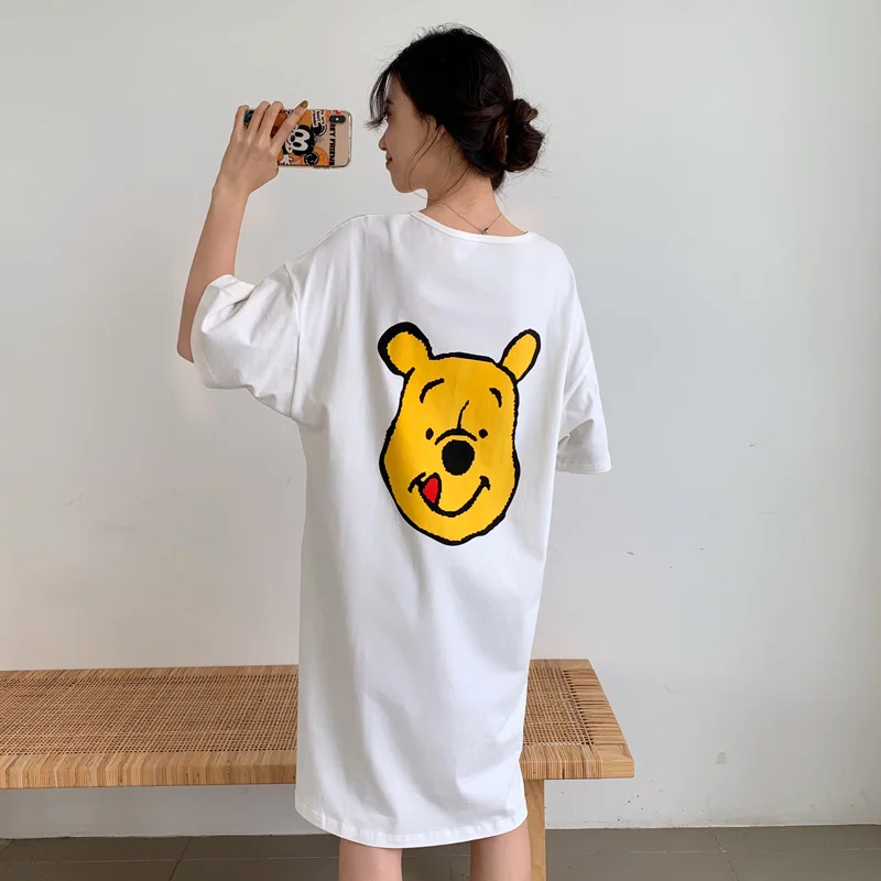 

casual Loose Cotton night dress Summer Sexy Women Nightgown Home Wear Lovely cartoon print white Nightgown Young Girl Sleepwear