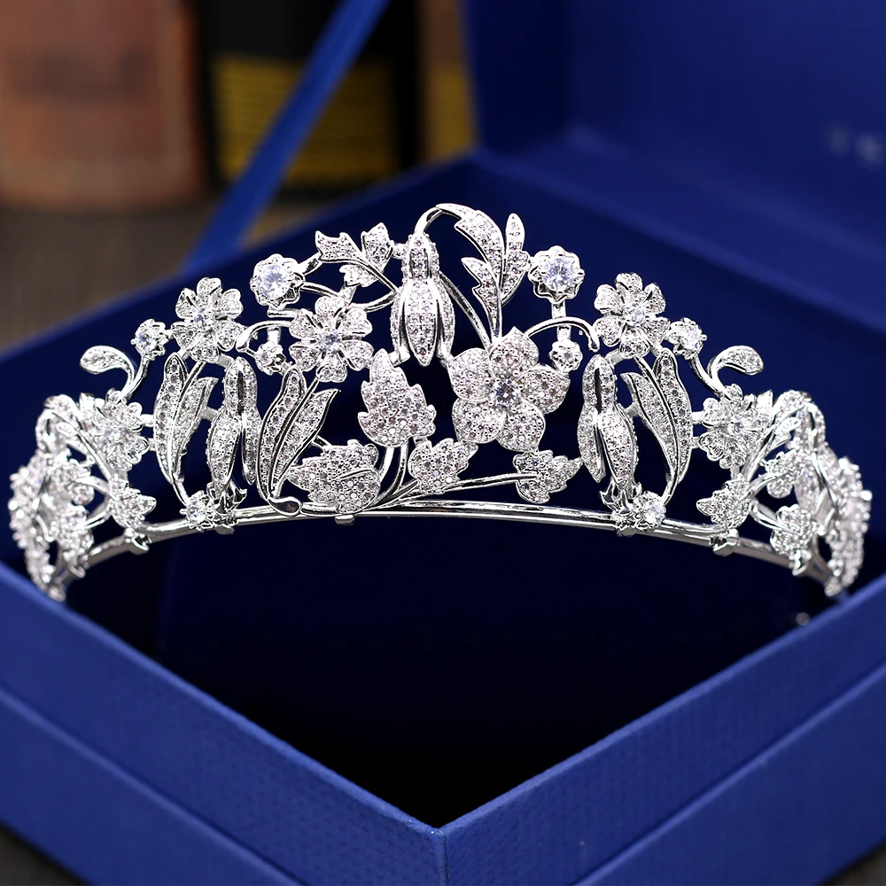 

New CZ Cubic Zirconia Leaves Bud Wedding Bridal Tiara Crown Diadem Women Hair Jewelry Accessories HG1191