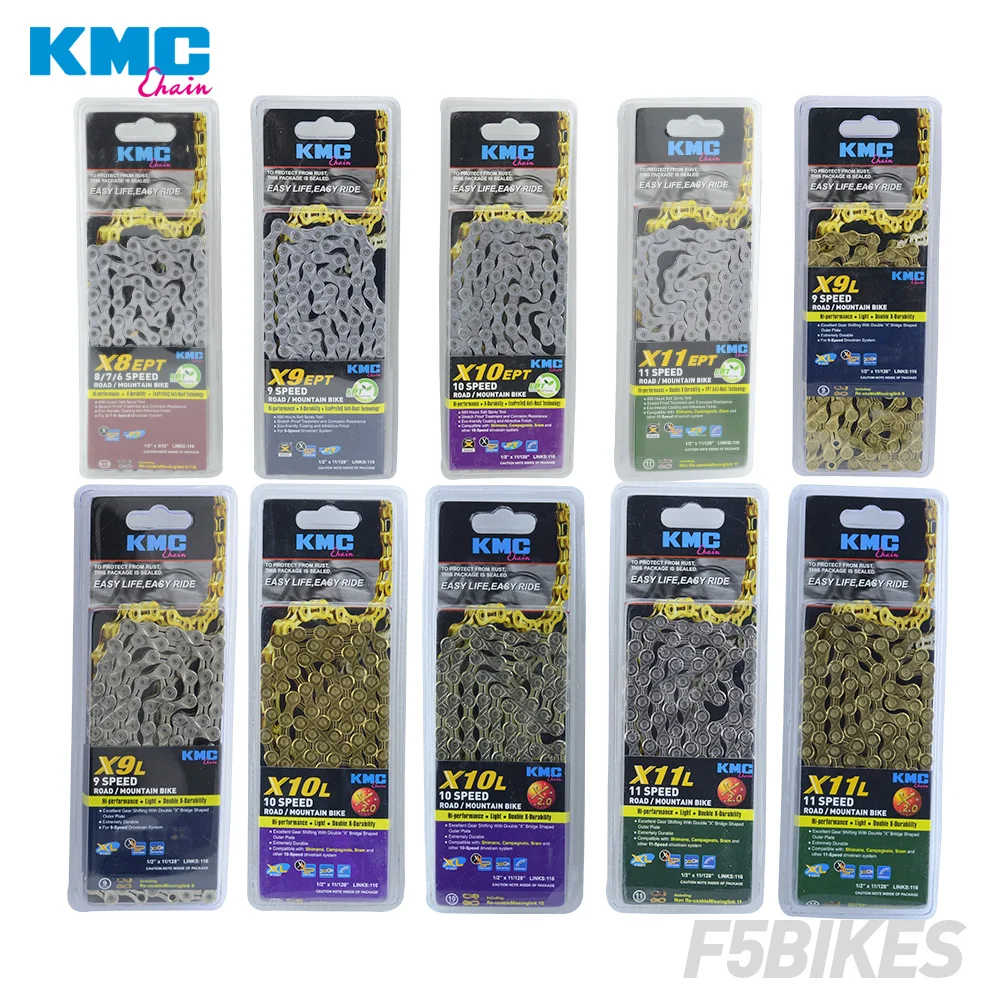 

KMC X8 X9 X10 X10 EPT X9L X10L X11LBike Chain 9S 10S 11S Gold for MTB/Road Bike fo Shimano/SRAM 8 9 10 11 speed 116L /chain bike