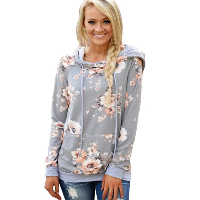 Floral Print Hoodie Women Jumper 2019 Autumn Winter Hooded