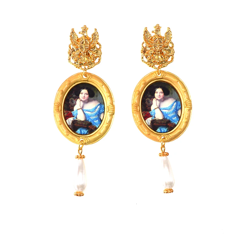 

Imitation pearl Vintage Zinc Alloy Round Long Earrings For Women Retro Gold Simple Europe Earrings Jewelry Female Brincos Mujer