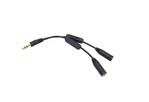 Black 3.5mm Stereo Male to Double 3.5mm Female Audio Headphone Y Splitter Cable with Volume Switch