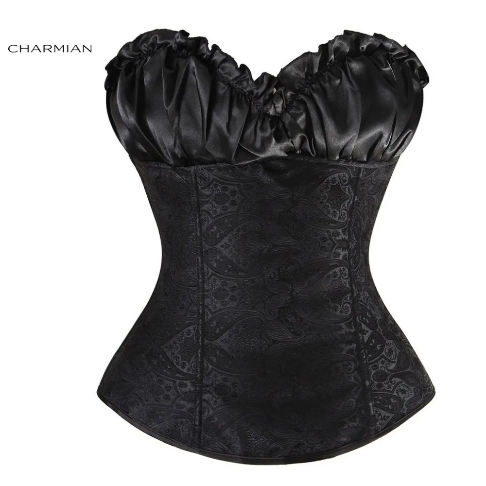 Charmian Women's Sexy Overbust Corsets and Bustiers Black Plus Size