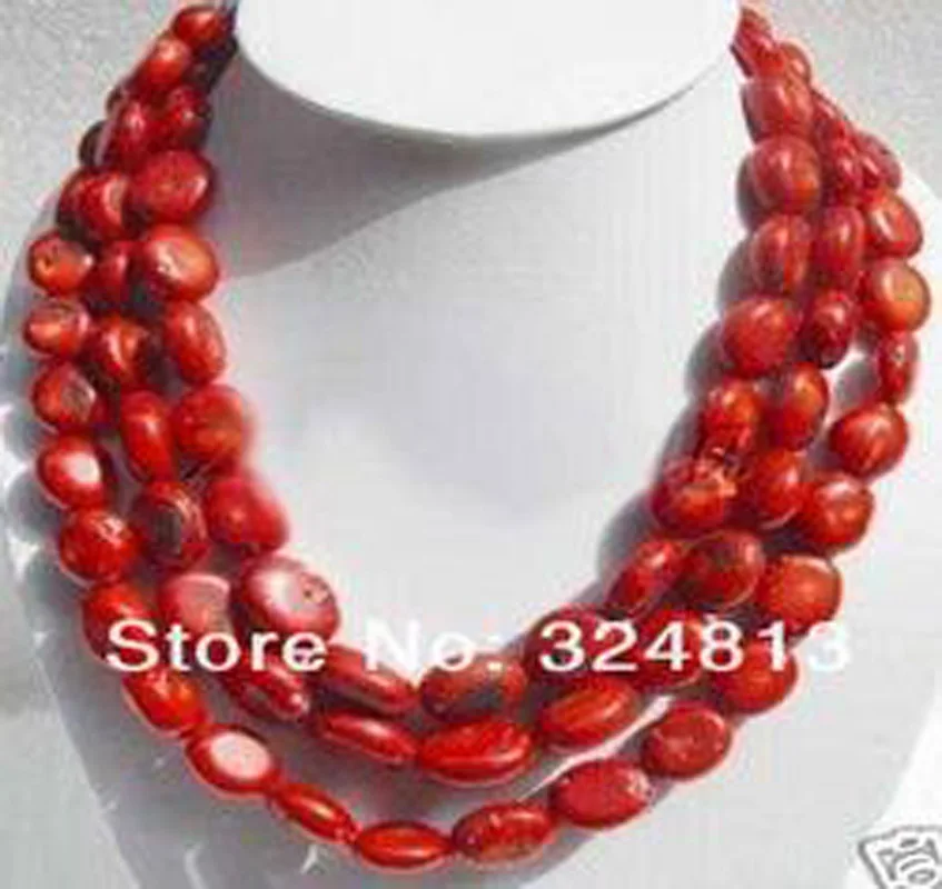 Длинные 50 ''красивая бижутерия ожерелье из красного коралла#1006