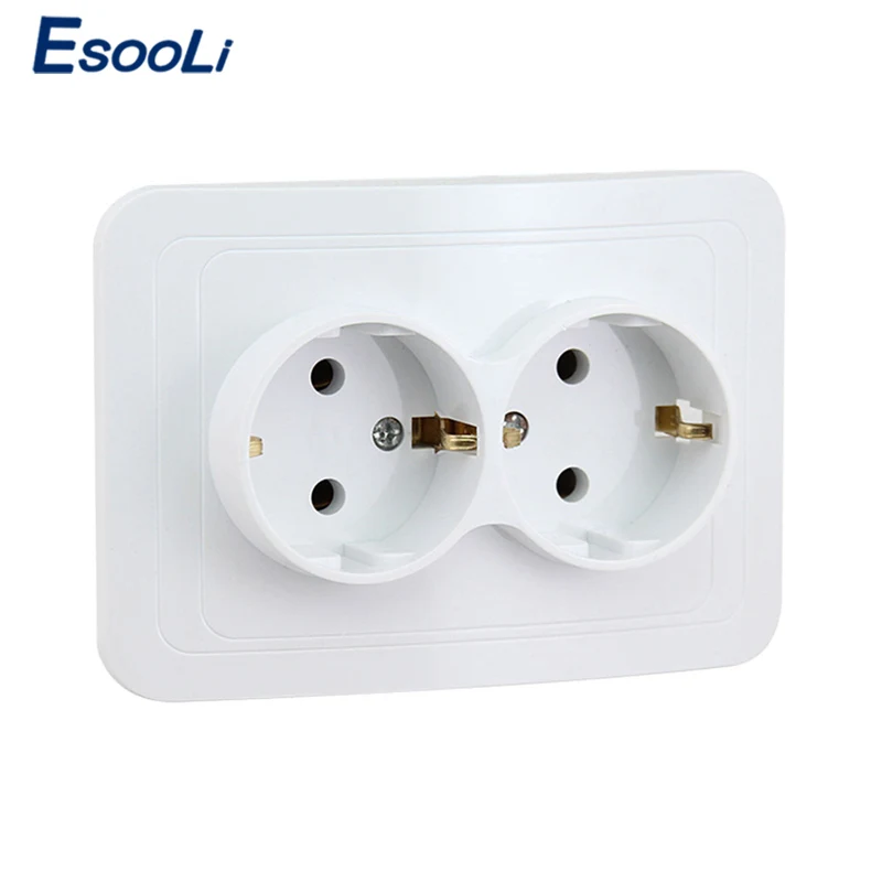 

Esooli Manufacturer EU Standard Double Outlet Luxury 2 Gang Wall Power Socket Enchufe Panel Electrical Plug Socket