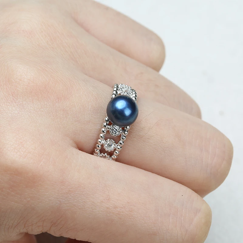 BaroqueOnly, изящные круглые кольца, 925 пробы, серебряное кольцо, натуральный жемчуг, многоцветные ювелирные изделия, регулируемые кольца с цирконием для женщин