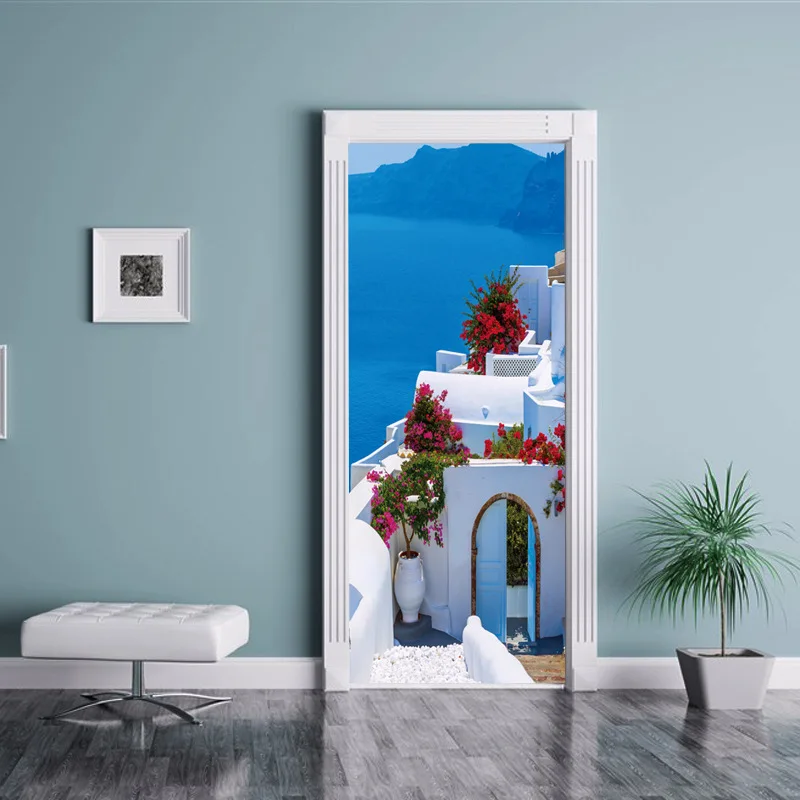 77x200 см 3D цветок наклейка на дверь для спальни гостиной красивый пейзаж настенная наклейка домашний декор водостойкие самоклеящиеся обои