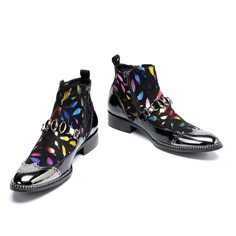 Patchwork Los Ante Multiple Nuevos Zapatos Moda Gran De Vaca Hombre Cabeza La Metal Chaussure Beertola Tobillo Hombres Botas Plumas 6gPB6U4