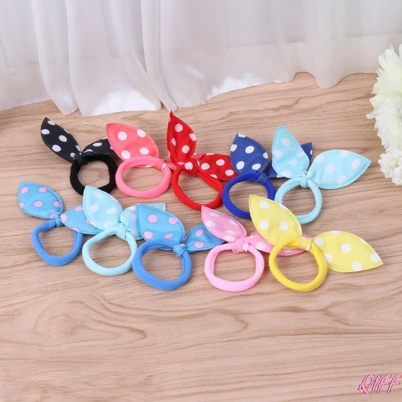 

10Pcs Kids Girl Rabbit Ears Polka Dot Hair Tie Ponytail Holder Bow Elastic Bands
