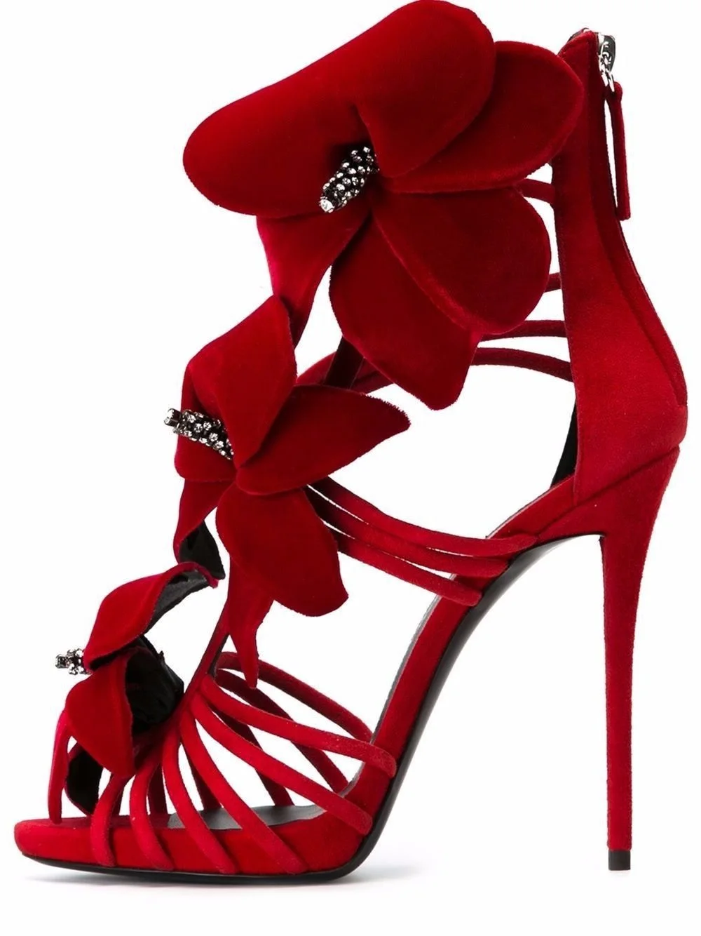 Girls' Delightful Flower Decoration Dress Sandals Red Suede 3D Floral